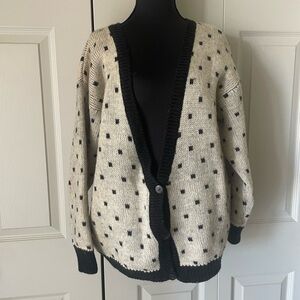Calvin Klein Studio |  Wool Cardigan Sweater. Polka Dot. Size Large.